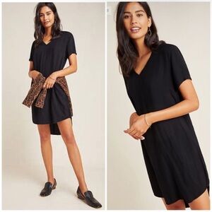 Anthropologie‎ Cloth & Stone Justine V-neck T-shirt Dress in Black Size Medium